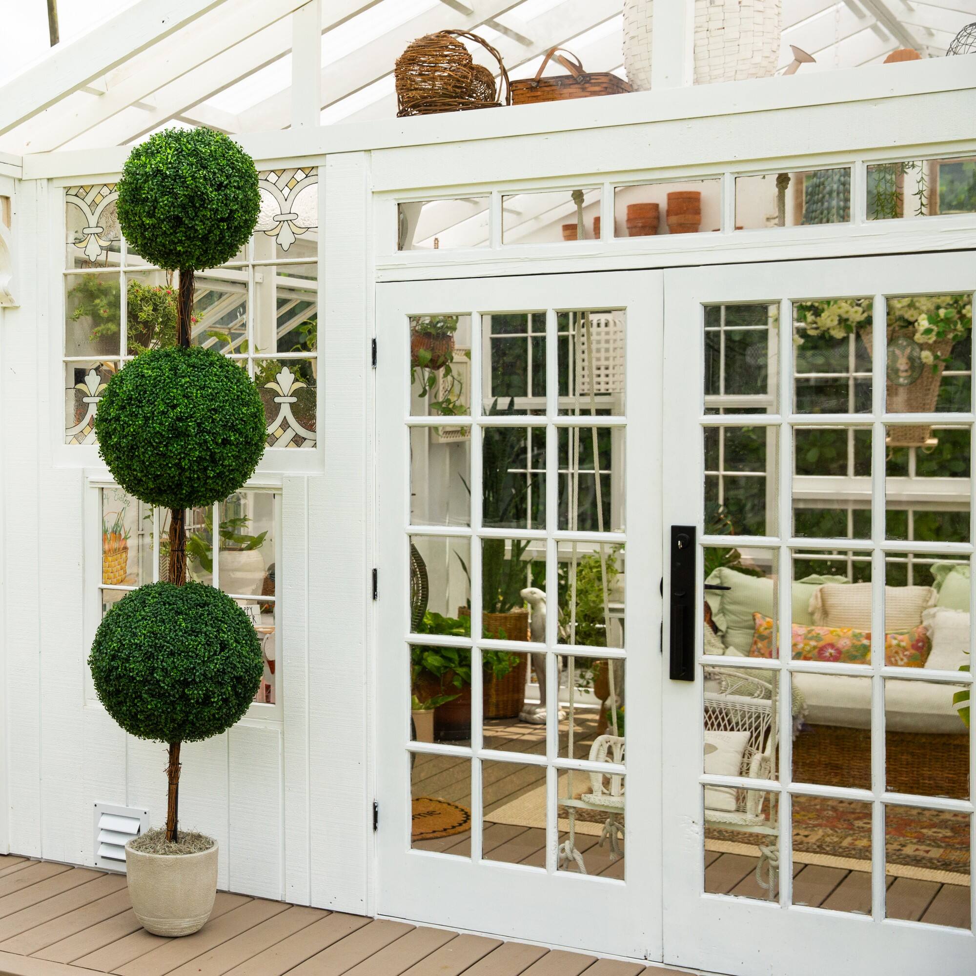 8ft. UV Resistant Artificial Triple Ball Boxwood Topiary Tree (Indoor/Outdoor)